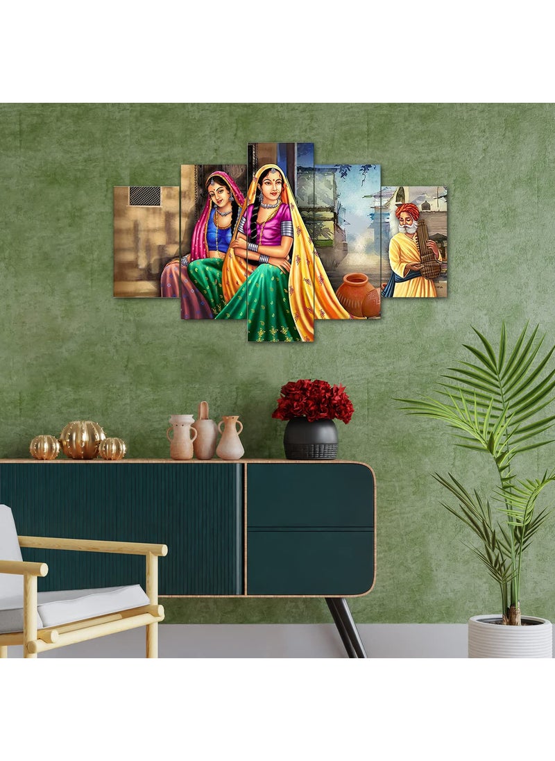 Perpetual - perpetual Rajasthani Paintings for Living Room |3D Painting for Wall Decoration | Rajasthani Decoration Items | Paintings for Bedroom Set of 5 (75x43 Cm)(Multi) - Image 1