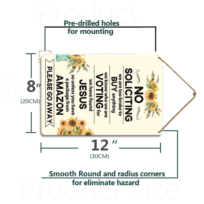 CWEIDP No Soliciting Sign For House Funny No Soliciting Signs For Home Sunflower Front Door Sign Hanging Wall Decoration Please Go Away Door Sign For Office 8?12 Inch - Image 2