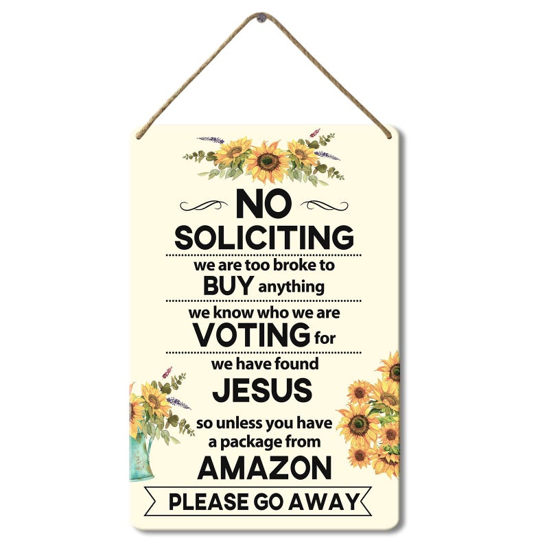 CWEIDP No Soliciting Sign For House Funny No Soliciting Signs For Home Sunflower Front Door Sign Hanging Wall Decoration Please Go Away Door Sign For Office 8?12 Inch - Image 1