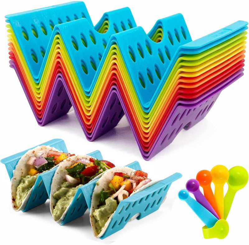 Aofure Taco Holders Set of 12, Taco Bar Serving Set for a Party, Large Taco Trays, Taco Holder Stand for Hard or Soft Taco, Taco Plate, Taco Tuesday Night, Taco Rack - Image 1
