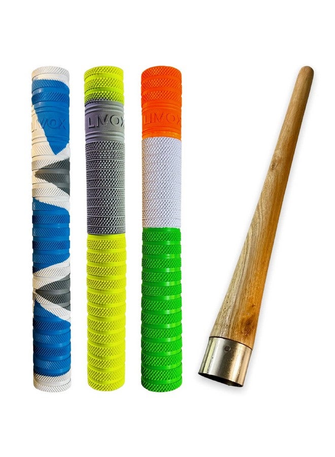LIVOX Cricket Bat Handle Grip Rubber & Wood Material Cricket Acce ories Bat Grip Cone for Better Shock Absorption Bat Grips, 3 Bat Grips & 1 Bat Cone - Image 1