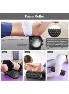 Hihonor 5 in 1 Foam Roller Set,Yoga Roller with Massage Ball and Massage Roller Stick for Deep Tissue Massage, Pain Relief of Back, Legs.Exercise Resistance Bands, Massage Ball and Carry Bag (Black)  - Image 2