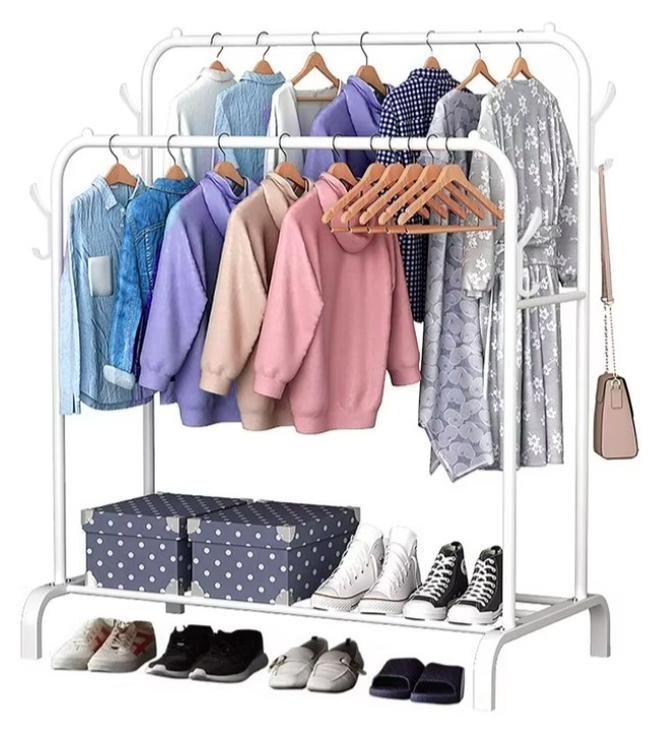 إيباسكت منظم ملابس وحامل معدني زوجى ب4خطاف مقاس(110x54x15سم) (لون ابيض) - Image 1