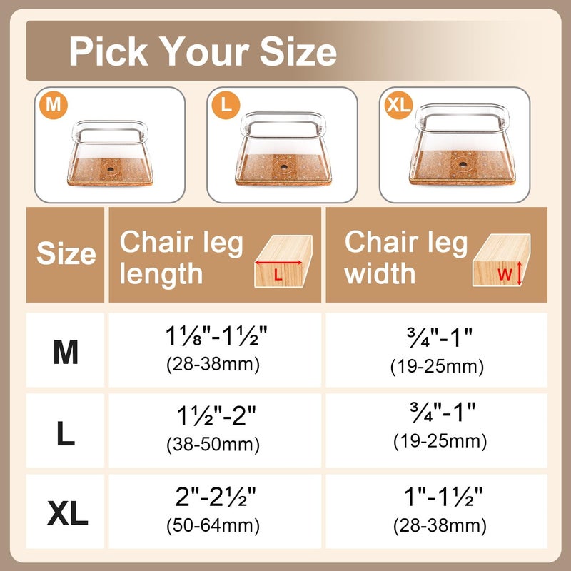 TOMHUA 28Pcs Chair Leg Floor Protectors Rectangle For Hardwood Floors Silicone Caps Felt Furniture Pads Covers Clear Chair Sliders, Protect The Floor From Scratches(Fit:L 1.12""-1.5"",W 0.75""-1"") - Image 3