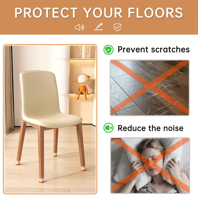 TOMHUA 28Pcs Chair Leg Floor Protectors Rectangle For Hardwood Floors Silicone Caps Felt Furniture Pads Covers Clear Chair Sliders, Protect The Floor From Scratches(Fit:L 1.12""-1.5"",W 0.75""-1"") - Image 2