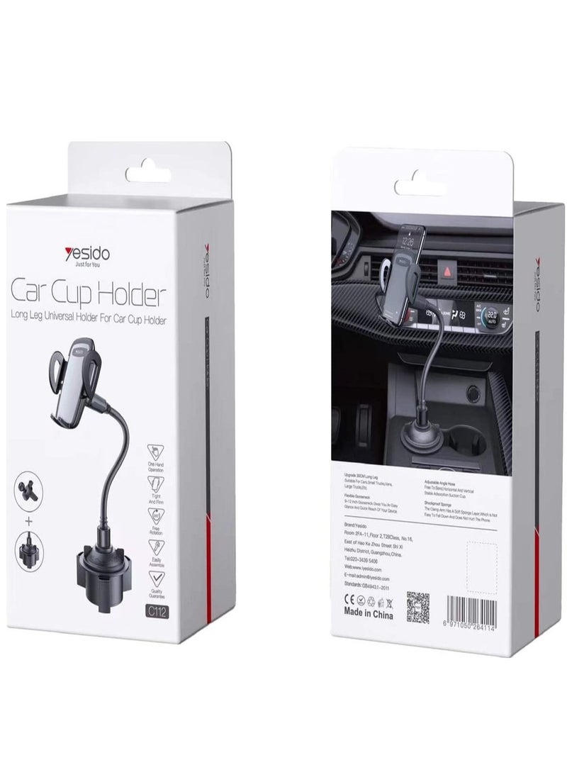 Yesido - C112 Universal Car Cup Holder with Long Flexible Gooseneck, 360° Rotation, Adjustable Base, and One-Hand Operation – Black - Image 1