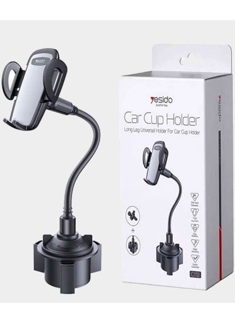 Yesido - C112 Universal Car Cup Holder with Long Flexible Gooseneck, 360° Rotation, Adjustable Base, and One-Hand Operation – Black - Image 1