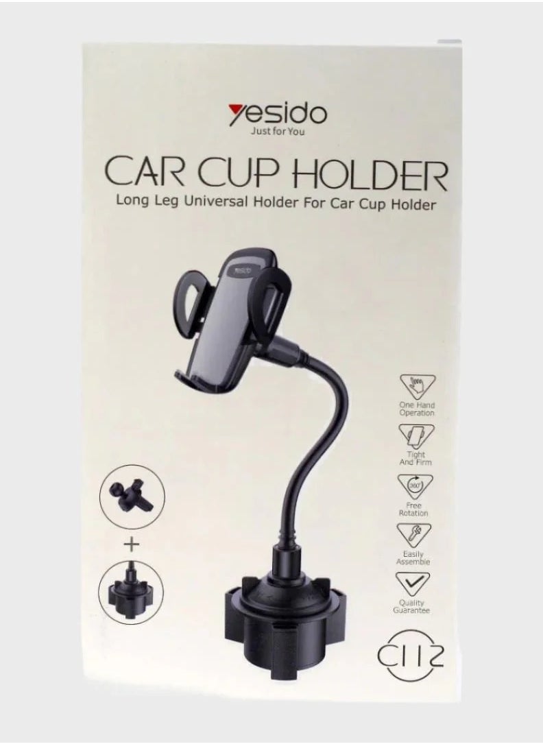 Yesido - C112 Universal Car Cup Holder with Long Flexible Gooseneck, 360° Rotation, Adjustable Base, and One-Hand Operation – Black - Image 1