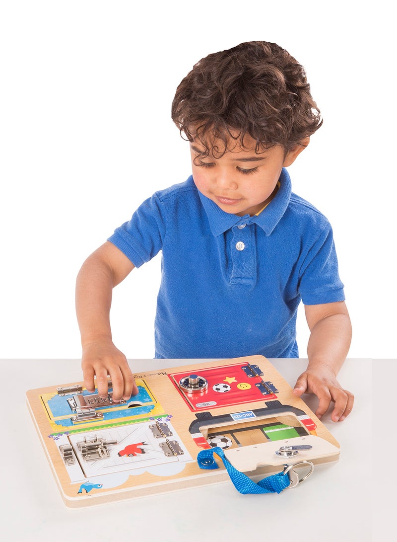 Melissa & Doug Locks and Latches Board Wooden Educational Toy Lock and Key Toys, Sensory Latch Puzzles for Toddlers and Kids 3+ - Image 4