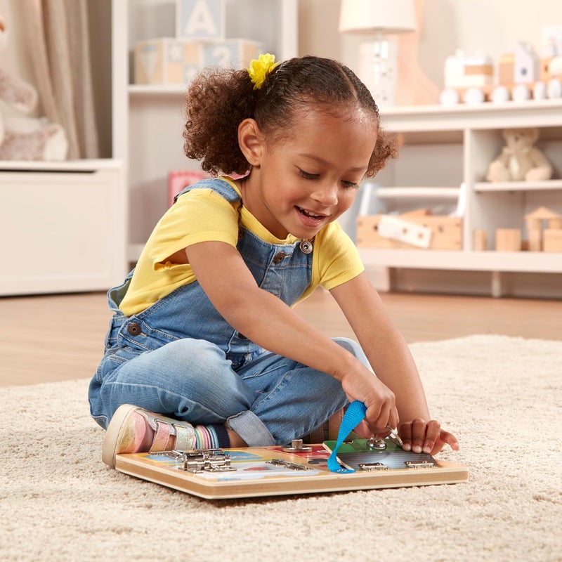 Melissa & Doug Locks & Latches Board – Wooden Activity Board with 6 Doors and Variety of Locks and Latches – Encourages Fine Motor Skills and Problem-Solving – Ages 3+ | MD9540 - Image 5
