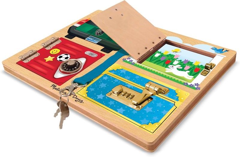 Melissa & Doug Locks & Latches Board – Wooden Activity Board with 6 Doors and Variety of Locks and Latches – Encourages Fine Motor Skills and Problem-Solving – Ages 3+ | MD9540 - Image 4