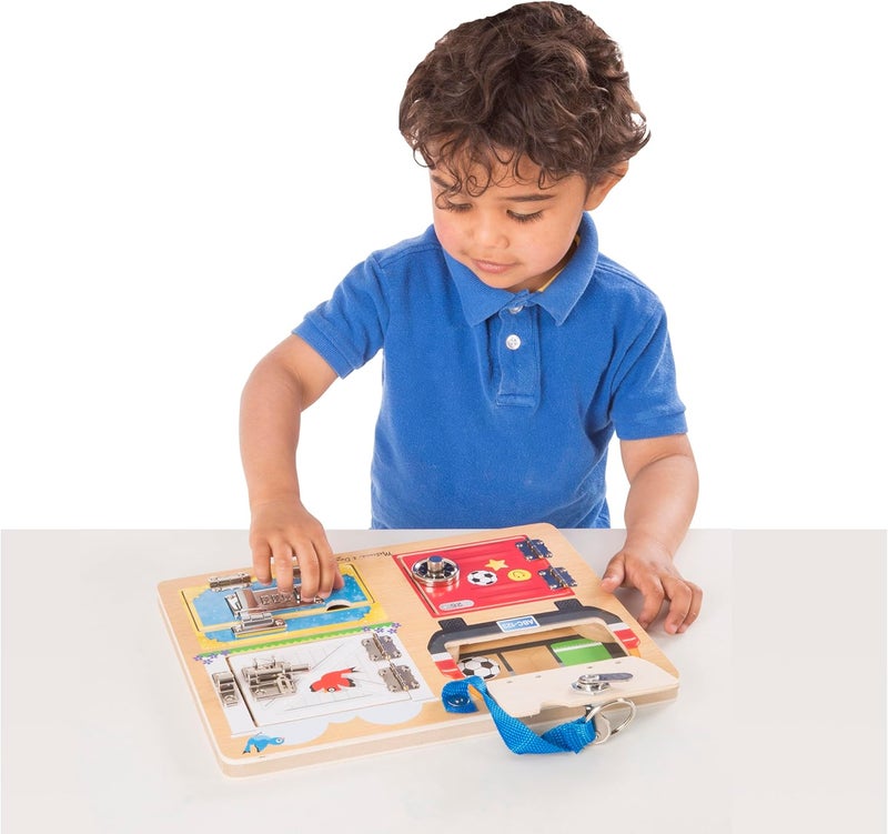 Melissa & Doug Locks & Latches Board – Wooden Activity Board with 6 Doors and Variety of Locks and Latches – Encourages Fine Motor Skills and Problem-Solving – Ages 3+ | MD9540 - Image 3