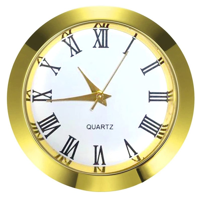 HILLHOME HILLHOME Mini Clock Insert 112 Inch 37 mm Round Quartz Movement Miniature Clock White Face Gold Tone Bezel Roman Numerals Fit 35 mm Diameter Hole 