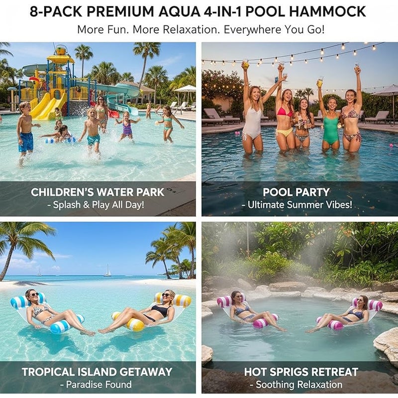 Auspicious Rain 3 Pack Upgrated Water Pool Floats, 4-in-1 (Hammock, Saddle, Lounge Chair, Drifter) Multi-Purpose Water Pool Float, Non-Stick PVC Material - Image 3