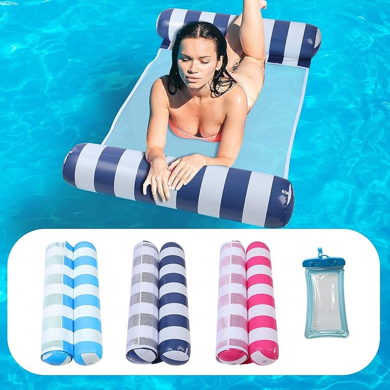 Auspicious Rain 3 Pack Upgrated Water Pool Floats, 4-in-1 (Hammock, Saddle, Lounge Chair, Drifter) Multi-Purpose Water Pool Float, Non-Stick PVC Material - Image 1