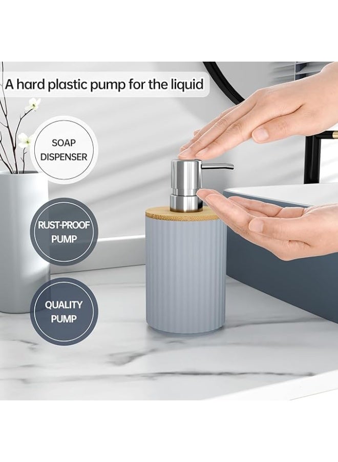 6-Piece Bathroom Accessory Set, Wooden Lid, Toothbrush Holder, Soap Dispenser, Soap Dish, Toilet Brush with Holder, Modern Trash Can (Gray) - Image 3