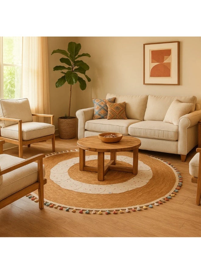 LINGWEI Hand Woven Jute Round Rug Farmhouse Natural Jute Braided Area Rug - Image 1