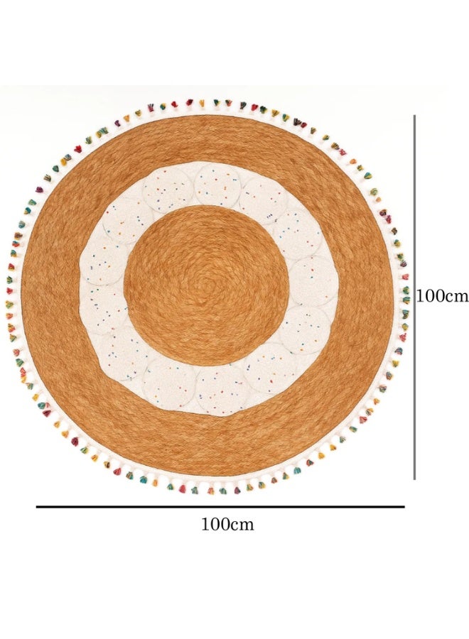 LINGWEI Hand Woven Jute Round Rug Farmhouse Natural Jute Braided Area Rug - Image 4