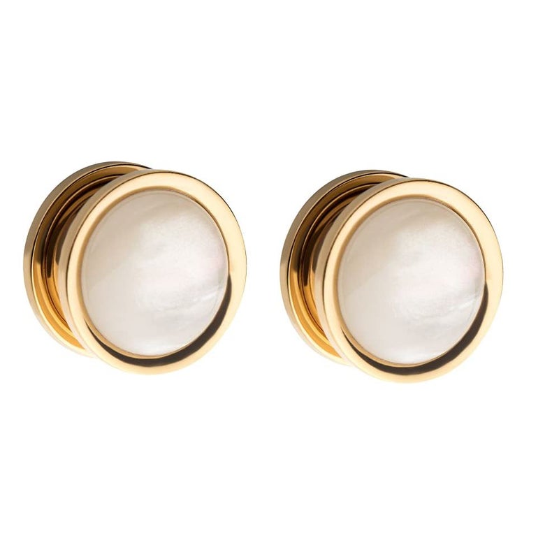 Pierced Owl Golden Rim with Large White Synthetic Pearl Stone Screw Fit Plug Gauges, Sold as a Pair (12.7mm (1/2")) - Image 1