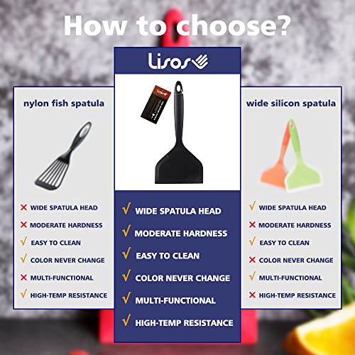 LISOS Silicone Japanese Tamagoyaki Omelette Spatula Wide Silicone Pancake Spatula Nonstick Heat-Resistant Pancake Shovel for Egg, Fish, Burgers, Steak and Pizza，Black - Image 2