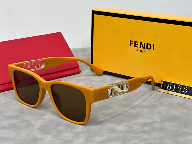 Fendi Classic Sunglasses with Crystal FF Logo Temples UV400 Shades for Men & Women,Yellow Frame with Tea-Lenses - Image 1
