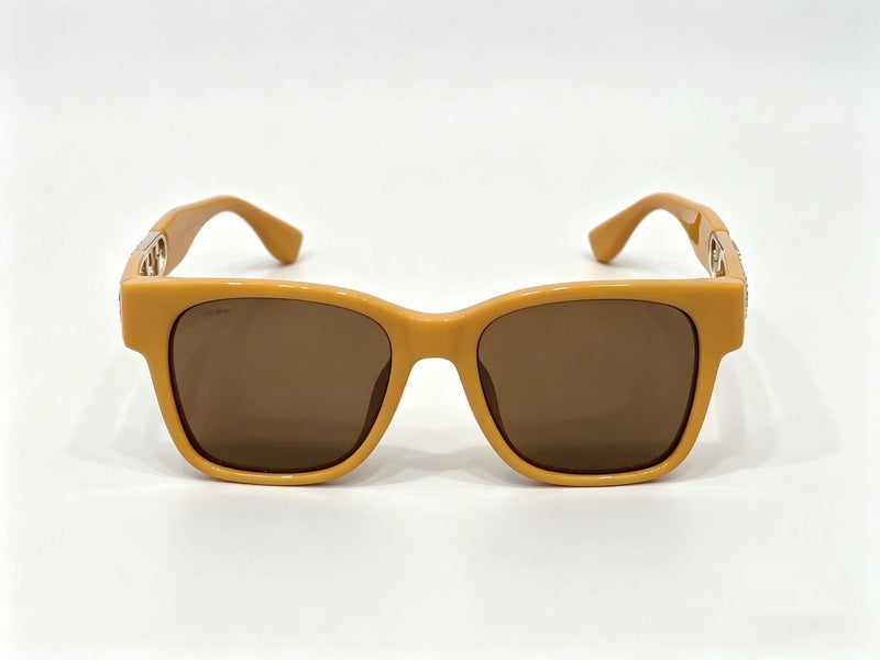 Fendi Classic Sunglasses with Crystal FF Logo Temples UV400 Shades for Men & Women,Yellow Frame with Tea-Lenses - Image 5