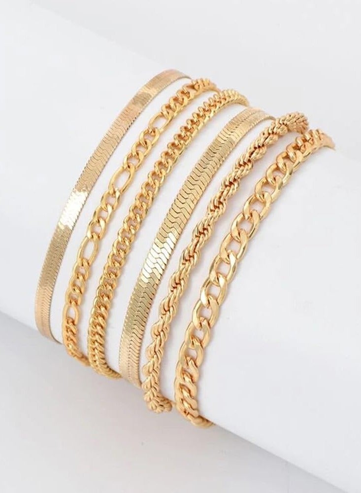 Mordely 6 Pack Gold Plated Chunky Chain Snake Bone Bracelets Set, 8INCH, No Gems - Image 2