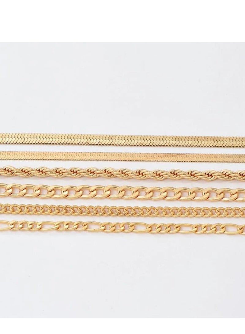 Mordely 6 Pack Gold Plated Chunky Chain Snake Bone Bracelets Set, 8INCH, No Gems - Image 3