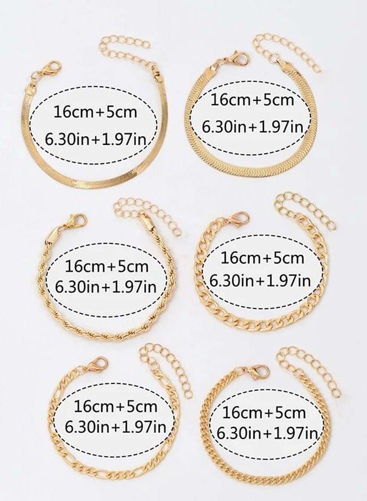 Mordely 6 Pack Gold Plated Chunky Chain Snake Bone Bracelets Set, 8INCH, No Gems - Image 4