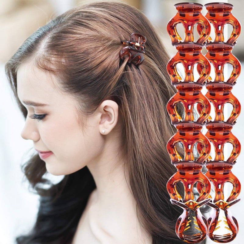 RC ROCHE ORNAMENT 12 Pcs Womens Pumpkin Hair Secure No Slip Grip Claw Clips Styling Plastic Strong Durable Comfortable Hold Premium Quality Beauty Accessory Girls Small Brown