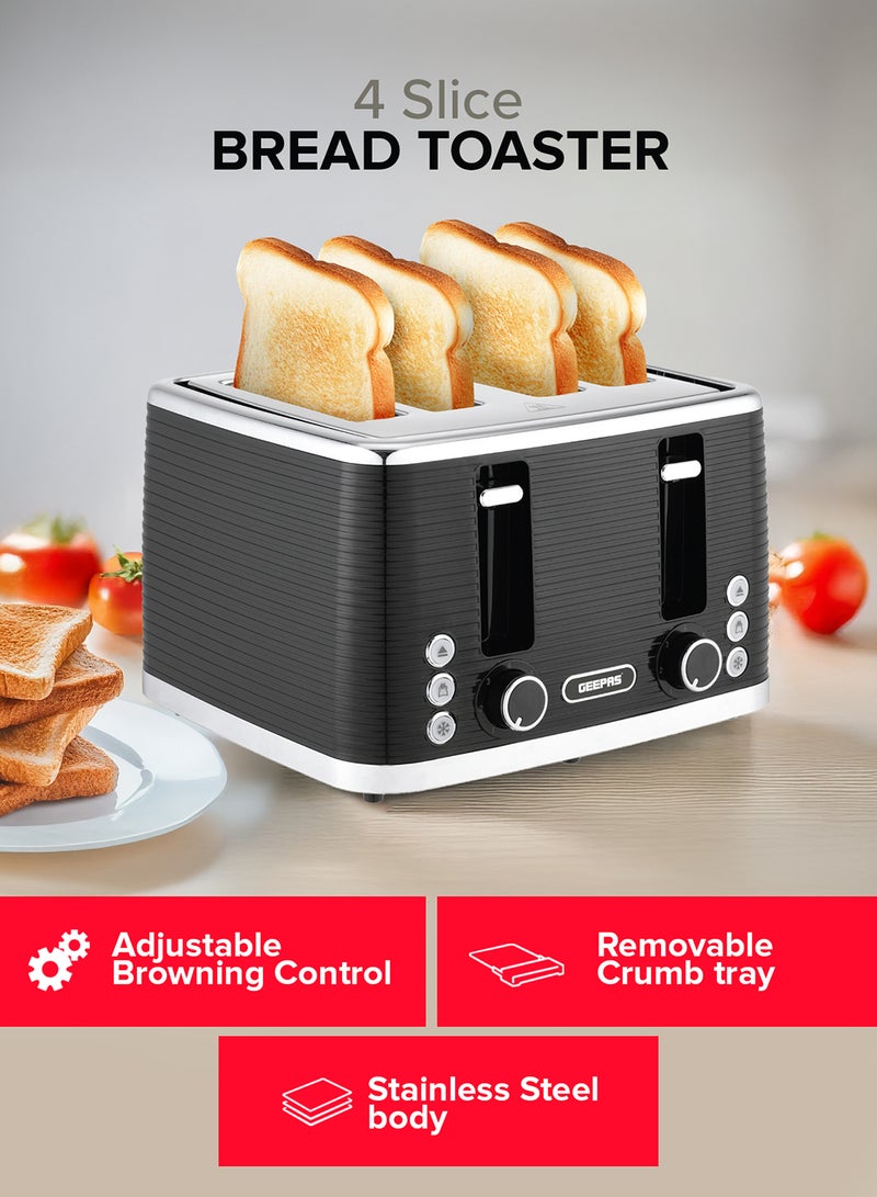 Geepas 4 Slice Bread Toaster- GBT36537N/ Adjustable Browning Control and Removable Crumb Tray, Defrost, Reheat and Cancel Functions/ Perfect for Toasting Different Types Breads/ 2 Years Warranty, 4 Slices 1600 W GBT36537 Black - Image 2
