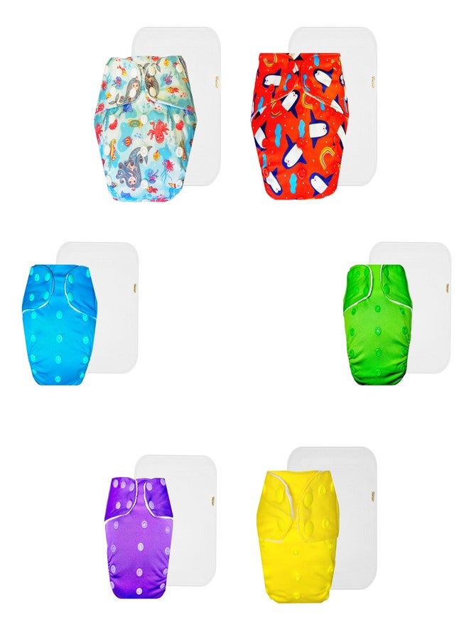 Dumbledo Premium Cloth Diaper with Cotton Insert (Pack of 6) | Soft & Gentle | 6-Layer Absorbent Pad | Easy to Clean | Ideal for Toddlers | 3 Months - 3 Years | Unisex Baby - Image 1