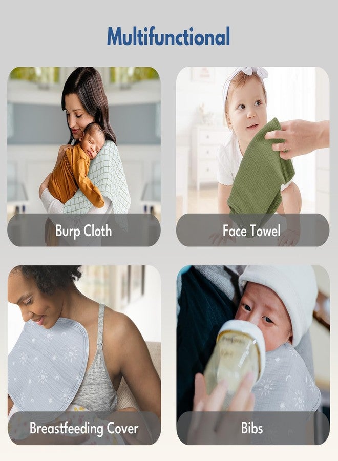 COTTONBEBE Muslin Burp Cloths with Snaps,Multi-Use Burpy Bib 100% Cotton for Spit Up & Drool,Large 22"X11" Extra Absorbent Burping Cloth for Newborn Boys Girls Essentials,Green - Image 2