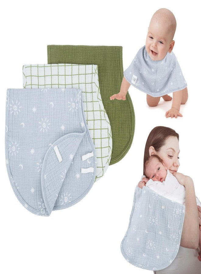 COTTONBEBE Muslin Burp Cloths with Snaps,Multi-Use Burpy Bib 100% Cotton for Spit Up & Drool,Large 22"X11" Extra Absorbent Burping Cloth for Newborn Boys Girls Essentials,Green - Image 1