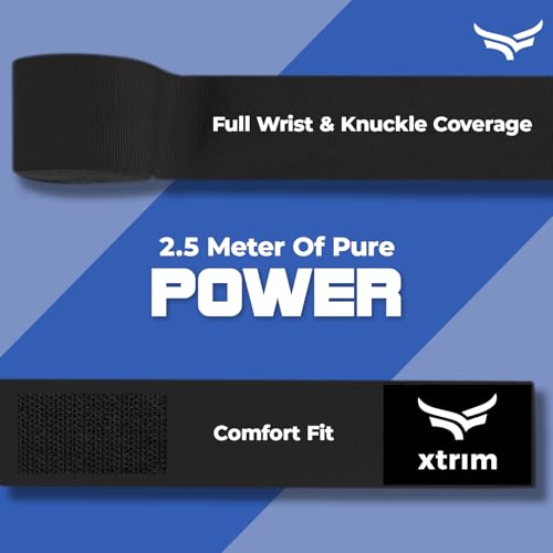 Xtrim Boxing Hand Wraps for Men & Women, Set of 2, 5cm x 2.5m, Polyester Cotton Blend, Wrist Support for MMA, Boxing, Muay Thai, Kickboxing, Velcro Closure, Training Accessories (Black) - Image 4