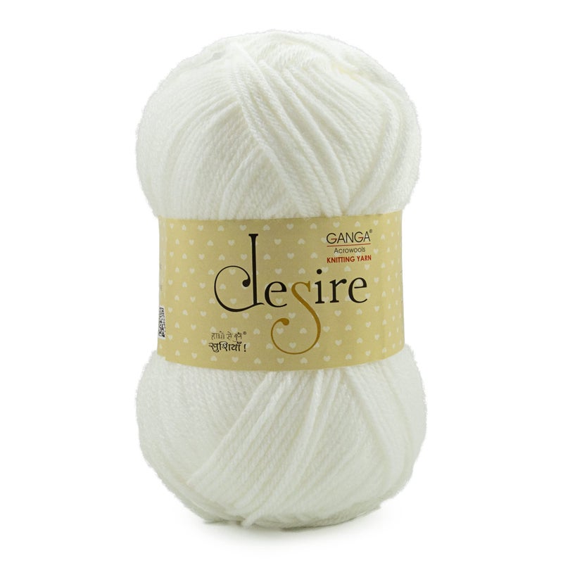 Ganga Acrowools Acrylic Desire Hand Knitting and Crochet Yarn. Pack of 1 Ball - 100Gms. Shade No - Dsr007, White - Image 2