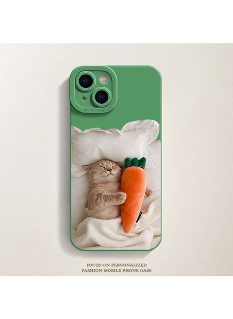 حافظة هاتف Carrot Cat لهاتف Iphone15 وIphone 14promax Cute 13 12 Frosted 11 ناعمة اللون: Carrot Cat [elf Green-pupillary Shadow] - النماذج القابلة للتطبيق: لهاتف Iphone 15 Plus