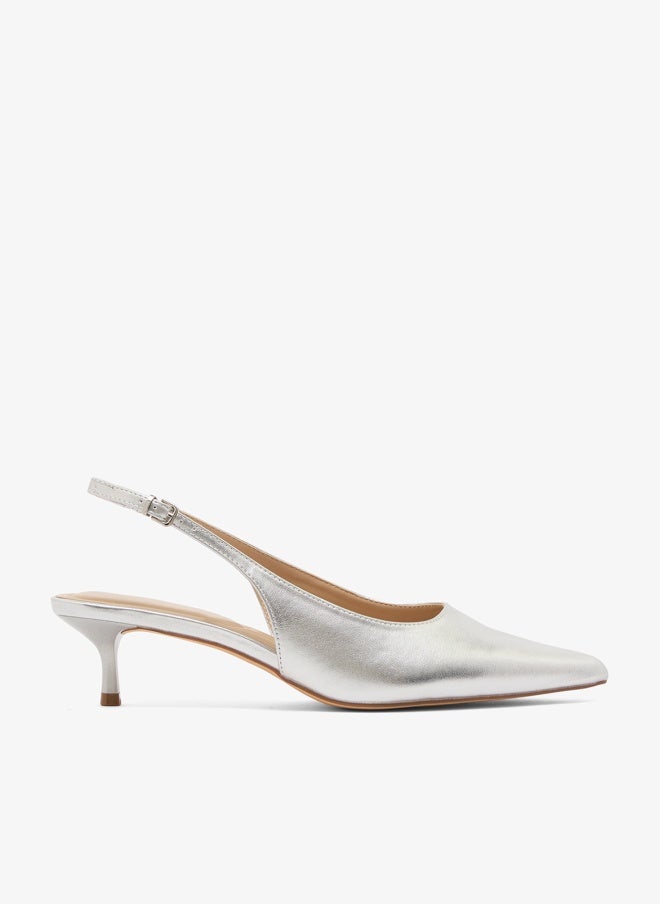 Truffle Kitten Heel Sling Back Pumps Silver - Image 1