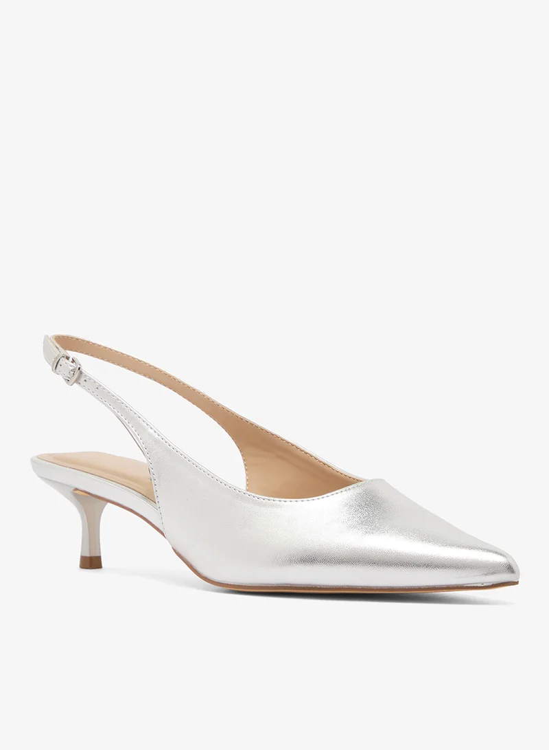 ترافل من نمشي كعب خنجر بحزام خلفي فضي