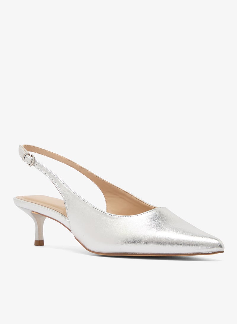 Truffle Kitten Heel Sling Back Pumps Silver - Image 2