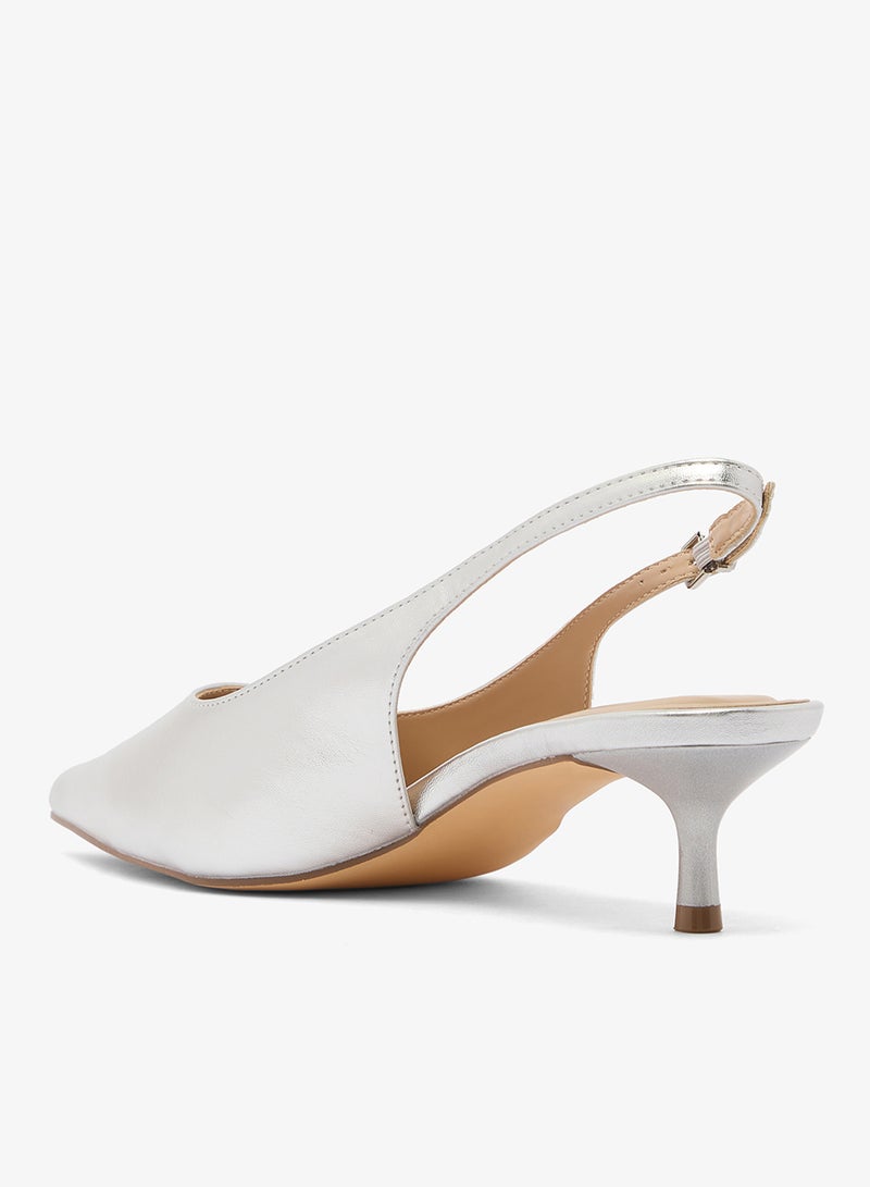 Truffle Kitten Heel Sling Back Pumps Silver - Image 3