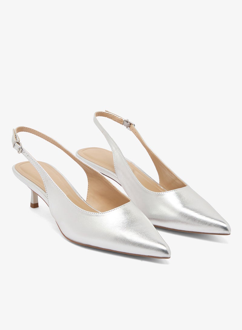 Truffle Kitten Heel Sling Back Pumps Silver - Image 4