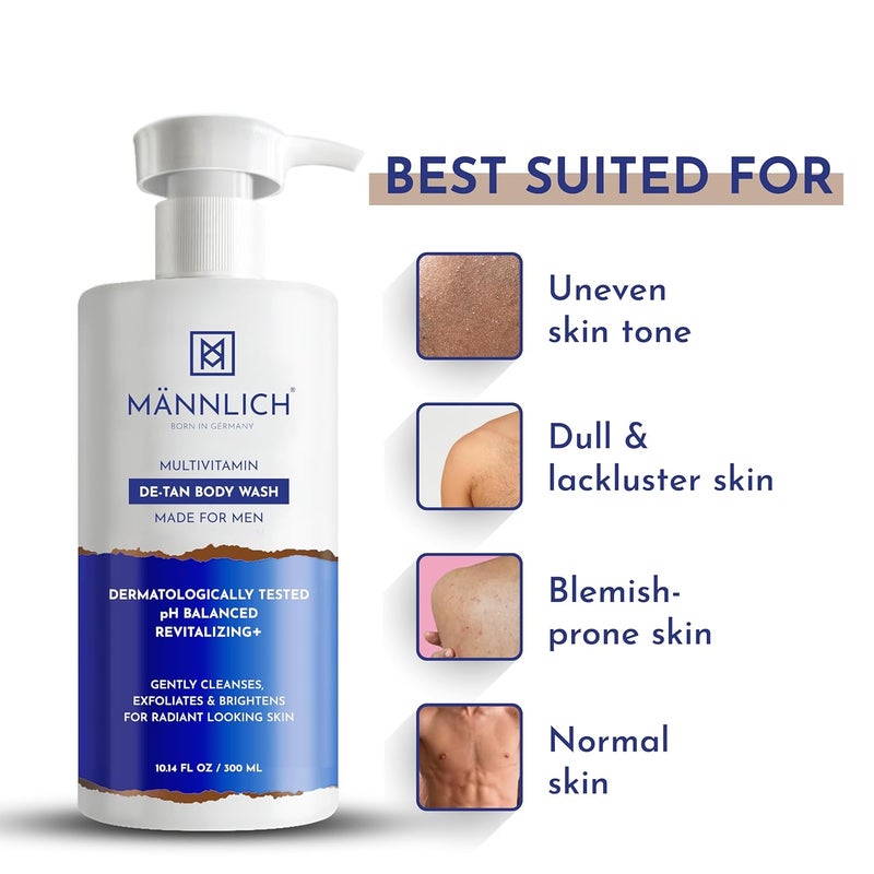 Mannlich DeTan  Detox Body Wash 300 ml  2 Kojic Acid Body Wash for Pigmentation Tan Removal Deep Cleansing  Brightening with Multivitamin  Helps Improve Skin Appearance Hydrates  Nourishes Suitable for All Skin Types  Paraben  SLS Free - Image 3