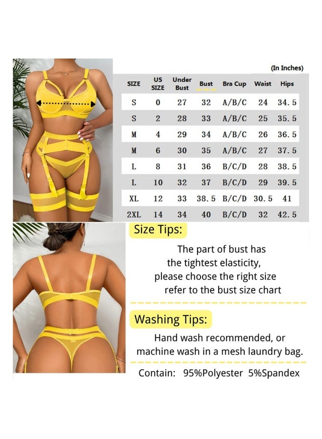 Women Lingerie Sets with Garter Belt 4 Pieces Lace Teddy Babydoll Bodysuit MG06 - Image 3