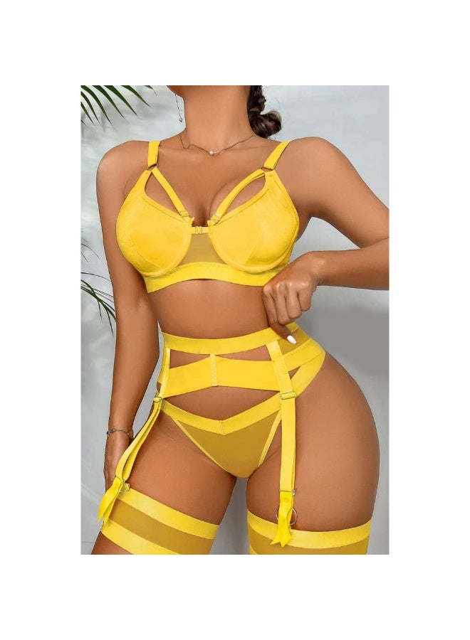 Women Lingerie Sets with Garter Belt 4 Pieces Lace Teddy Babydoll Bodysuit MG06 - Image 2