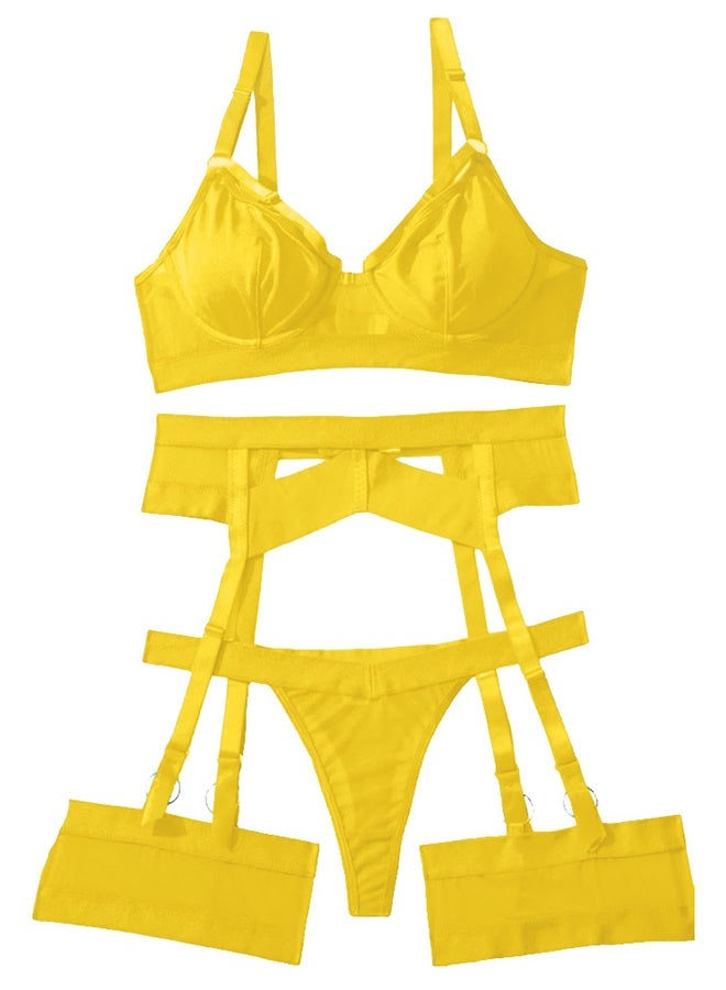 Women Lingerie Sets with Garter Belt 4 Pieces Lace Teddy Babydoll Bodysuit MG06 - Image 1