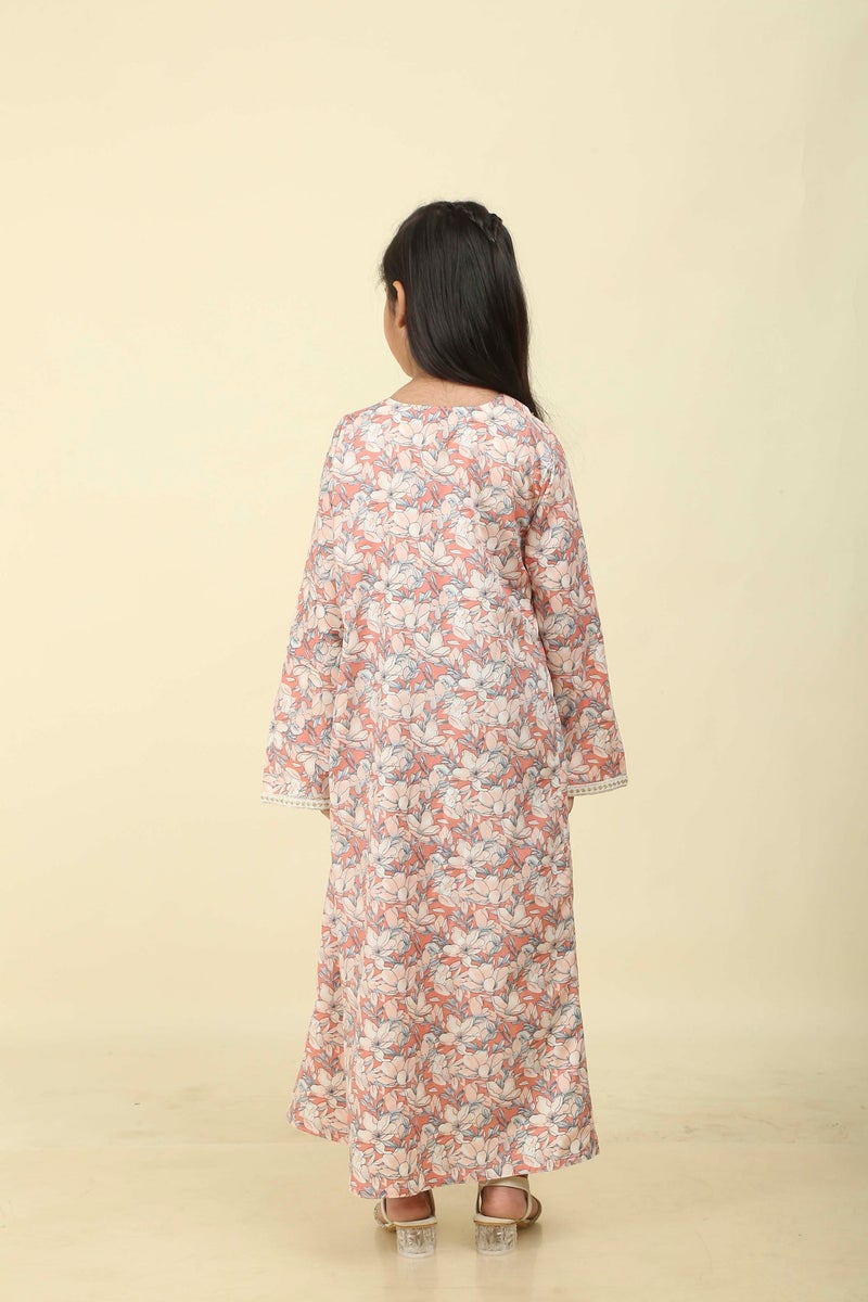 HANA & SARA Classic Girls Arabic Jalabiya – Lightweight Floral Full-Length Dress for Celebrations - Image 3