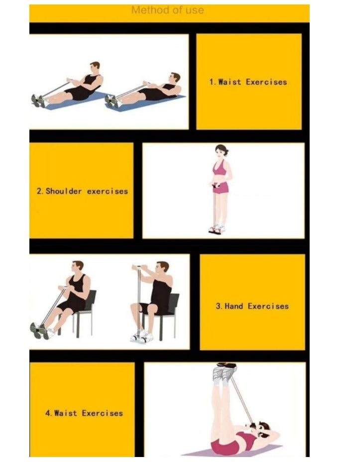 Abdominal and Arm Strengthener - Fitness Toning Belt 4 Tube Bands Elastic Foot Pedal Resistance Band for Home Gym Yoga Abdominal Waist Leg Arm - Resistance Band for Gym Workout - Multifunctional Resistance Training Tools, 4 Leg and Foot Trainers with Bands, Pull Ropes, Tubes and Pedal, for Yoga Fitness, Abdominal and Bodybuilding Expander Tools for Home Gym - Fitness Resistance Band - Resistance Pull Belt for Workout - Image 3