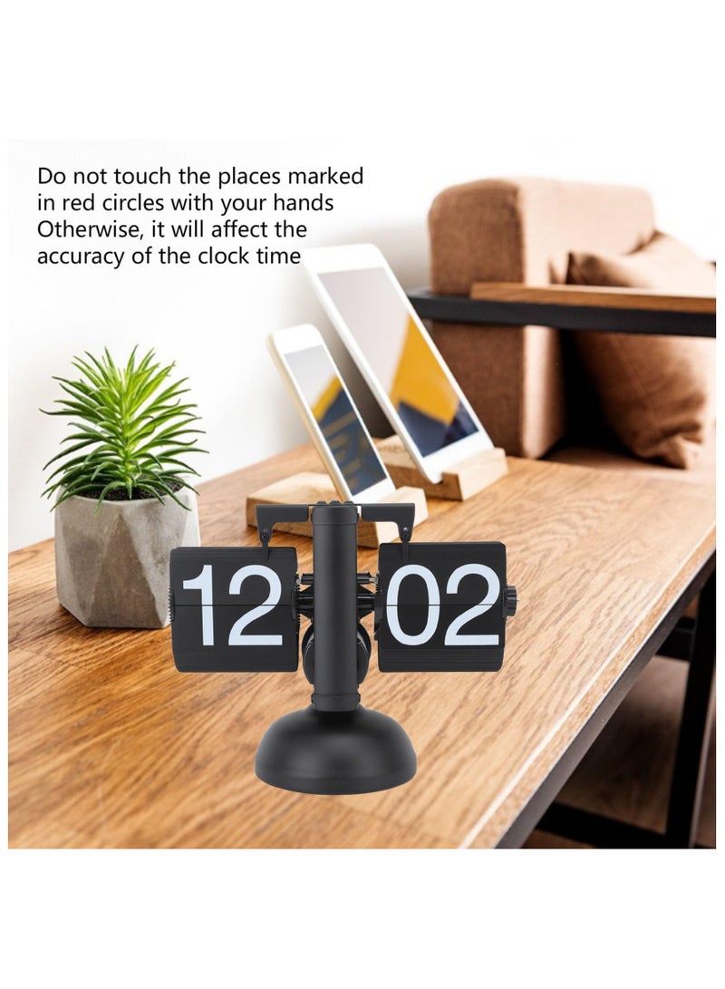 SYOSI Retro Digital Flip Down Clock, Vintage Mechanical Design Auto Flip Desk Clock Large Number, 24 Hours Internal Gear Operated Flip Table Clock for Home Office Hotel Café Christmas Decor (Black) - Image 2