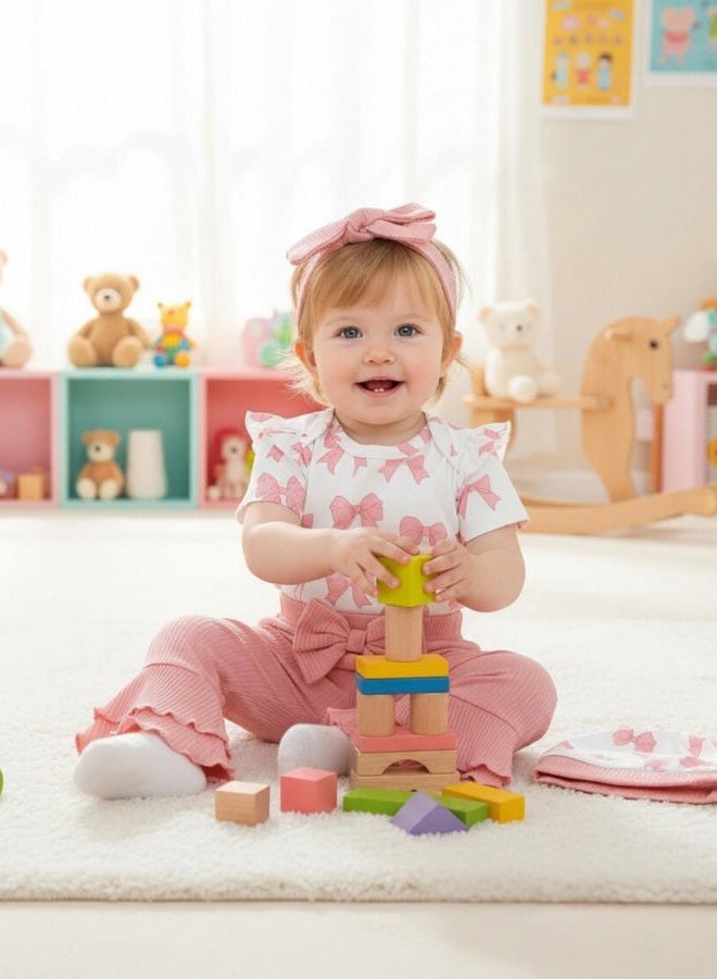 Renotemy Newborn Baby Girl Clothes Infant Romper Spring Summer Outfits Gifts Bell Bottoms Pant Sets for Girls Preemie-12Month, Pink, New Born - Image 4